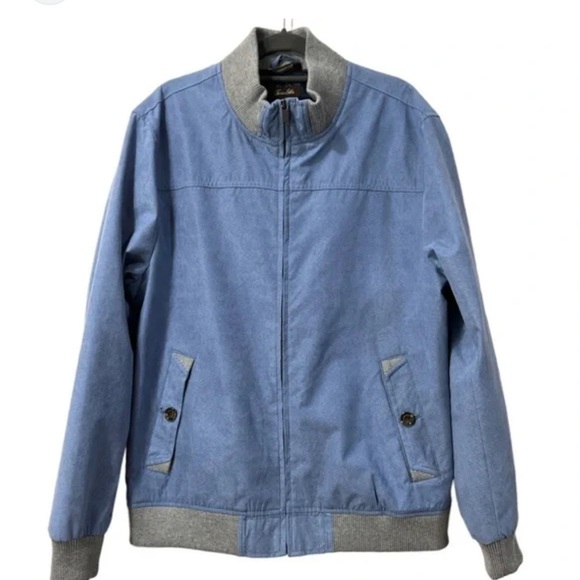 Tasso Elba Faux Suede Bomber Jacket Full Zip Up Men's Large Baby Powder Blue - Picture 4 of 13